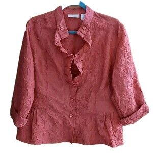 CHICOS Womens 2 L Satin Ruffles Crinkle Lightweight Long Sleeve Jacket Blazer